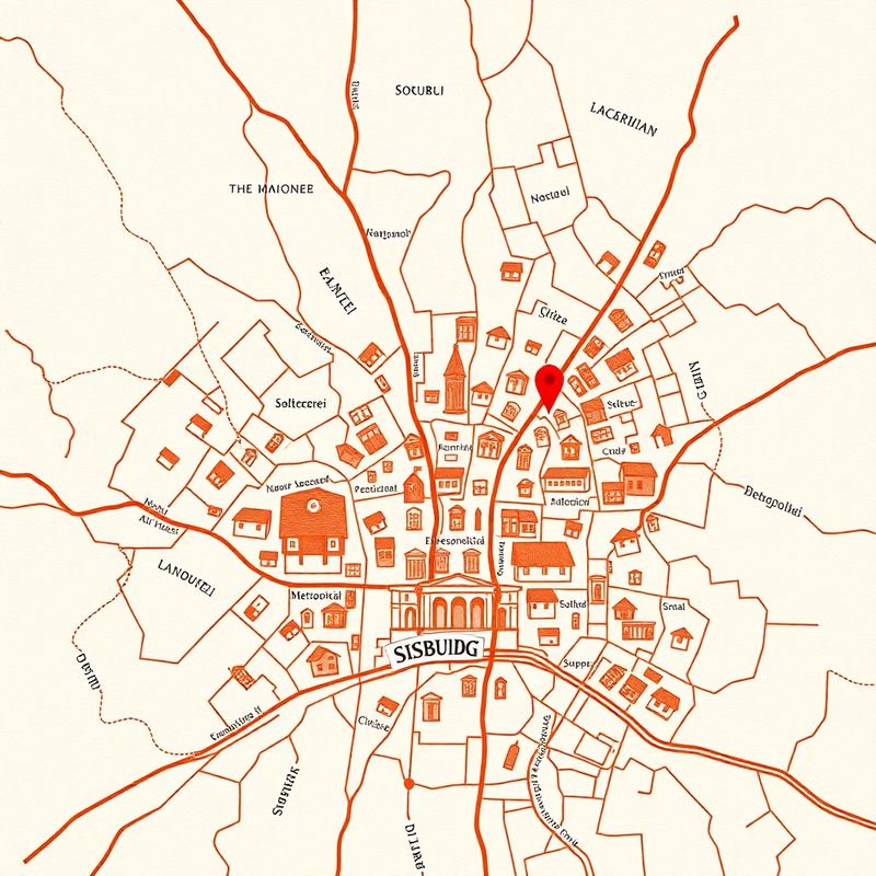 Hartă ilustrată în cerneală de teracotă a străzilor centrale ale Sibiului